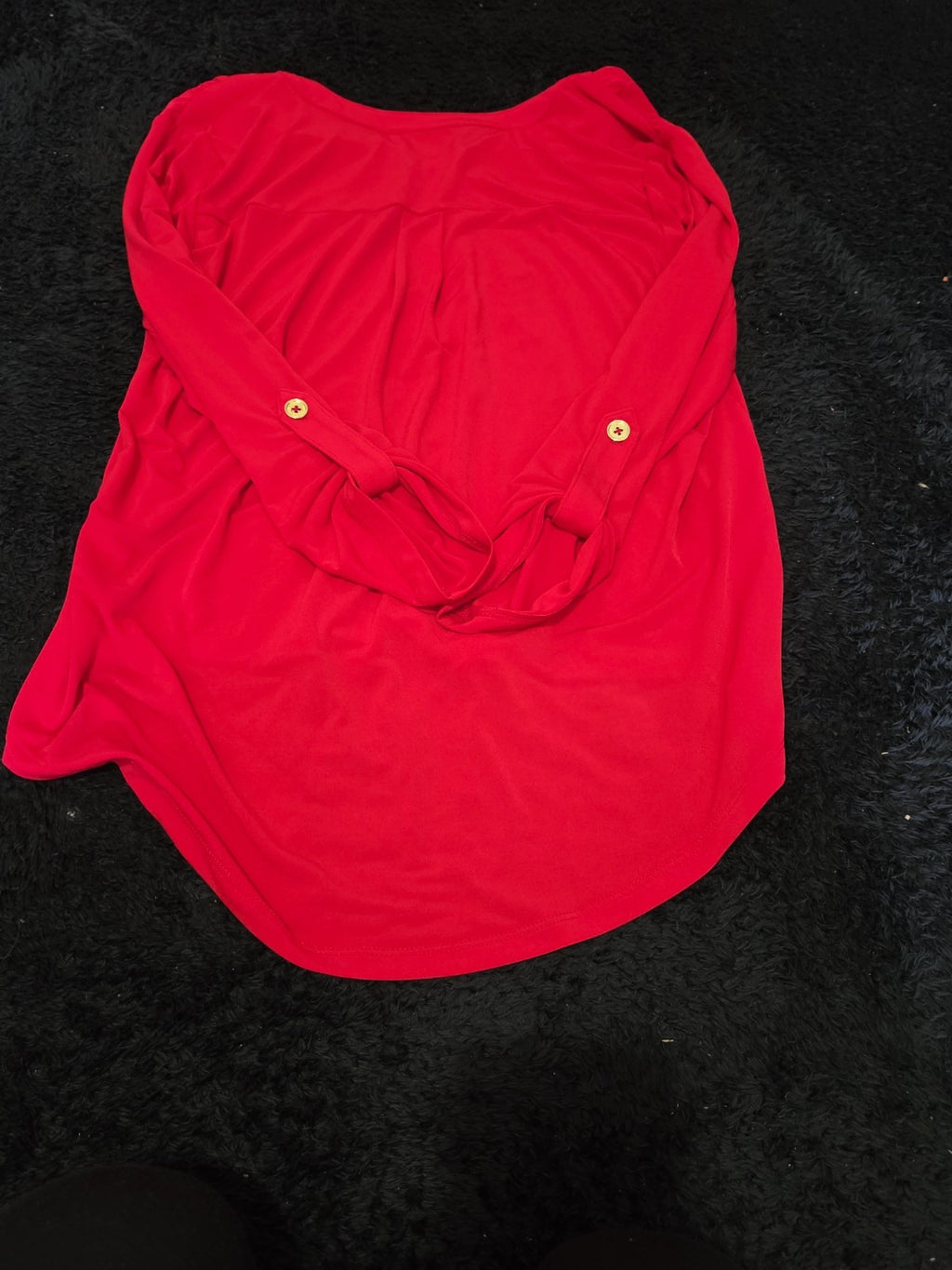 Michael Kors Blouse Red Zip Top Women Large Roll Tab Sleeve Jersey Shirt Used