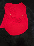 Michael Kors Blouse Red Zip Top Women Large Roll Tab Sleeve Jersey Shirt Used