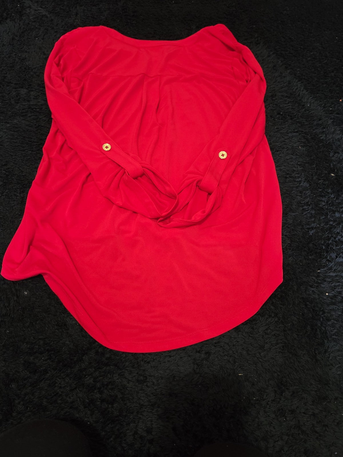 Michael Kors Blouse Red Zip Top Women Large Roll Tab Sleeve Jersey Shirt Used