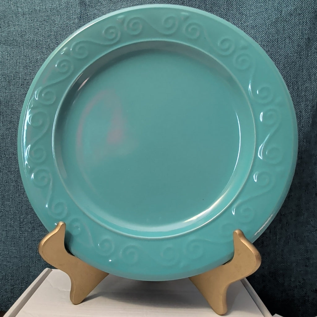 Set of 4 Royal Norfolk Dinner Plates Turquoise Teal Blue Scrolls Rim 10.5"