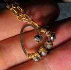 Wire Wrapped Heart Bracelet Gold Tone Hematite Bead Boho