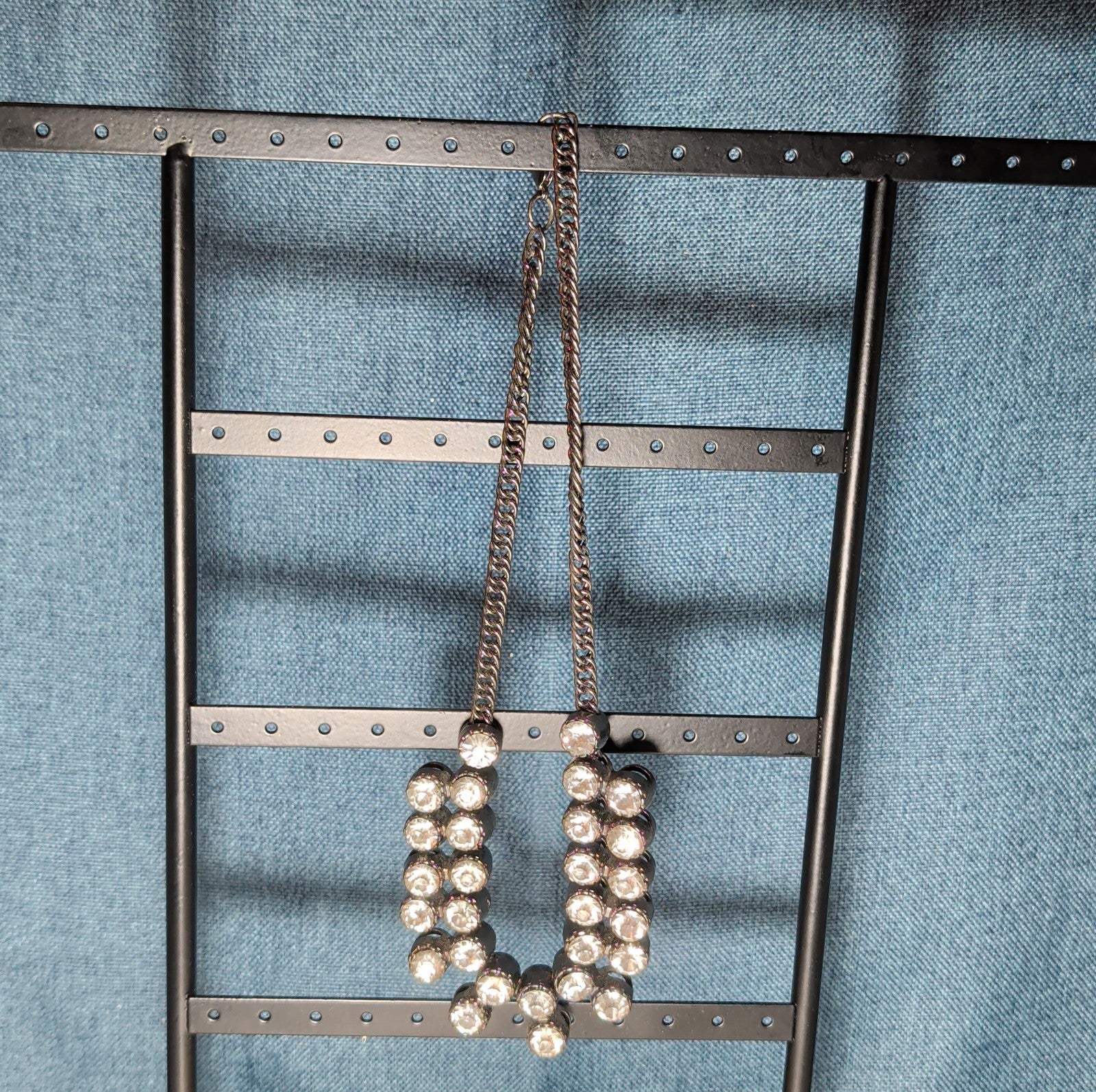 Gunmetal Double Layer Crystal Statement Necklace Edgy Glam
