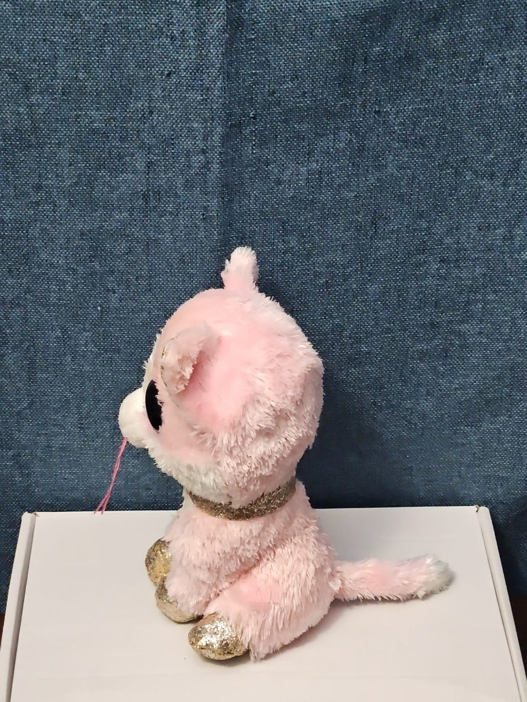 Ty Beanie Boos Fiona Pink Cat Plush | Glitter Eyes & Gold Feet | 6-9"