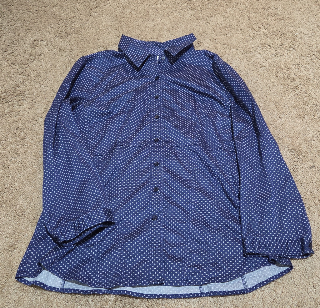 New York & Company Blouse Blue Polka Dot Button Down Office Wear Used Size L