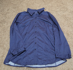 New York & Company Blouse Blue Polka Dot Button Down Office Wear Used Size L
