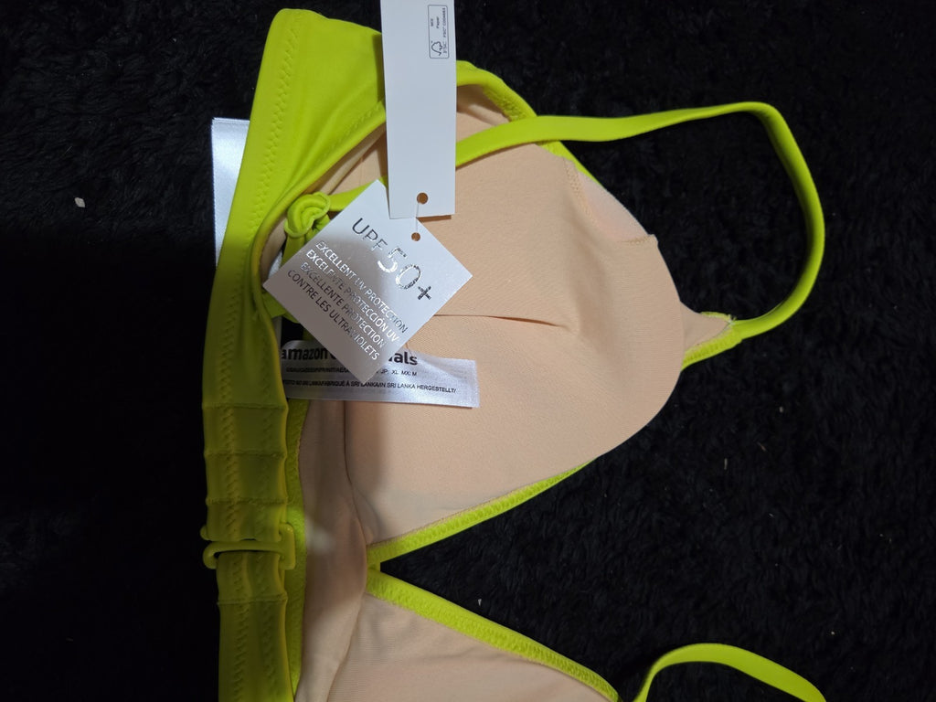 Amazon Essentials Bikini Top M Lime Green UPF 50+ Bralette Swimwear NWT Summer
