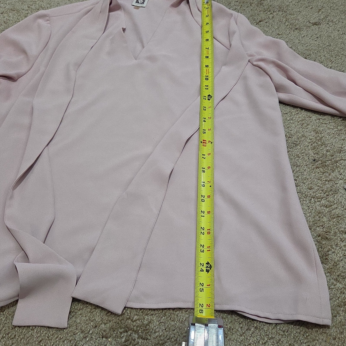 Anne Klein Blouse L Pink Tie Neck V-Neck Long Sleeve Career Top
