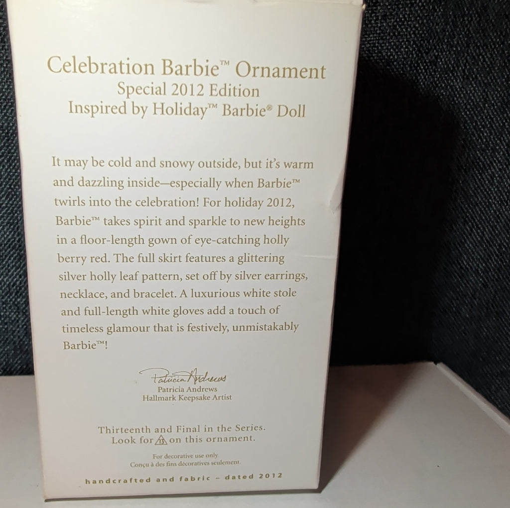 2012 Hallmark Keepsake Celebration Holiday Barbie Ornament Boxed 13th Final