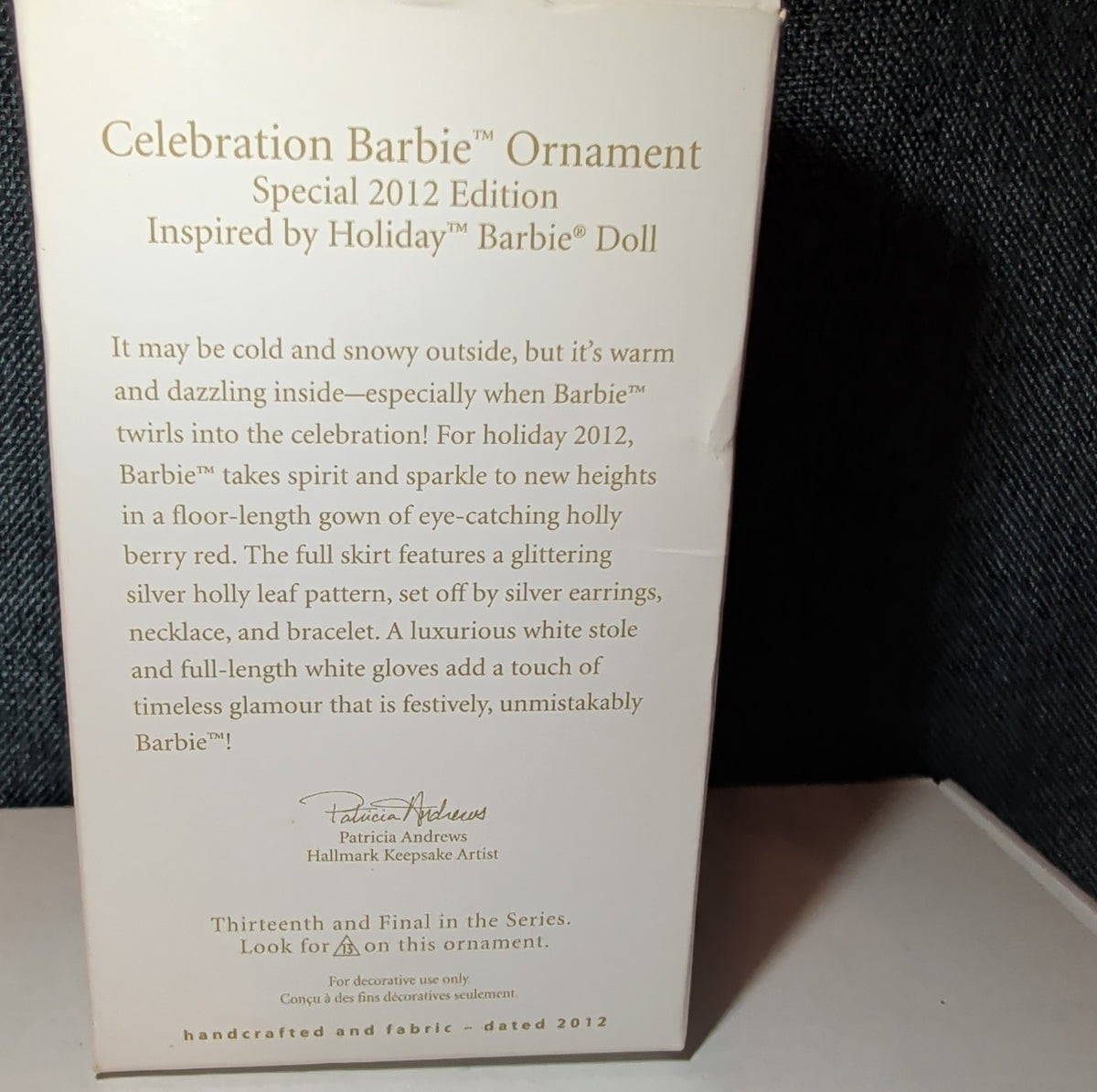 2012 Hallmark Keepsake Celebration Holiday Barbie Ornament Boxed 13th Final