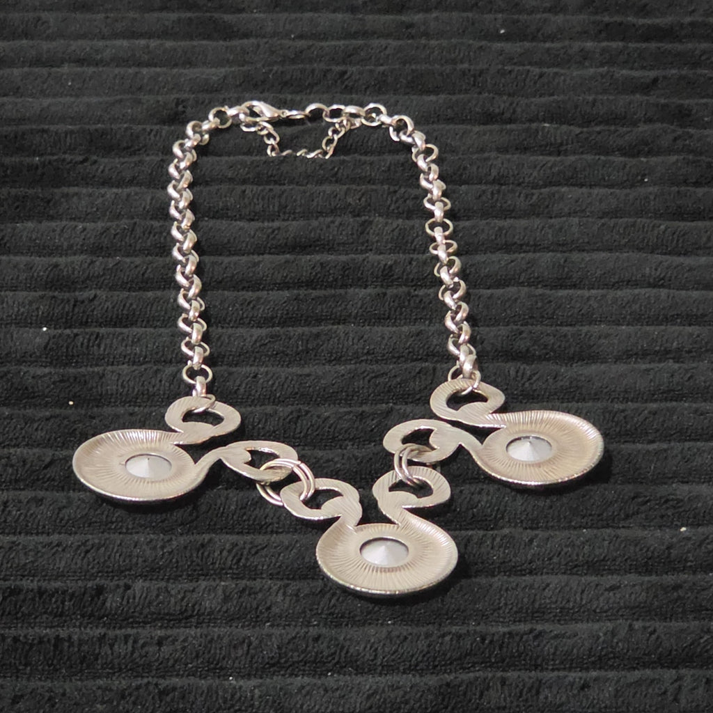 Silver Tone Chunky Crystal Bib Statement Necklace