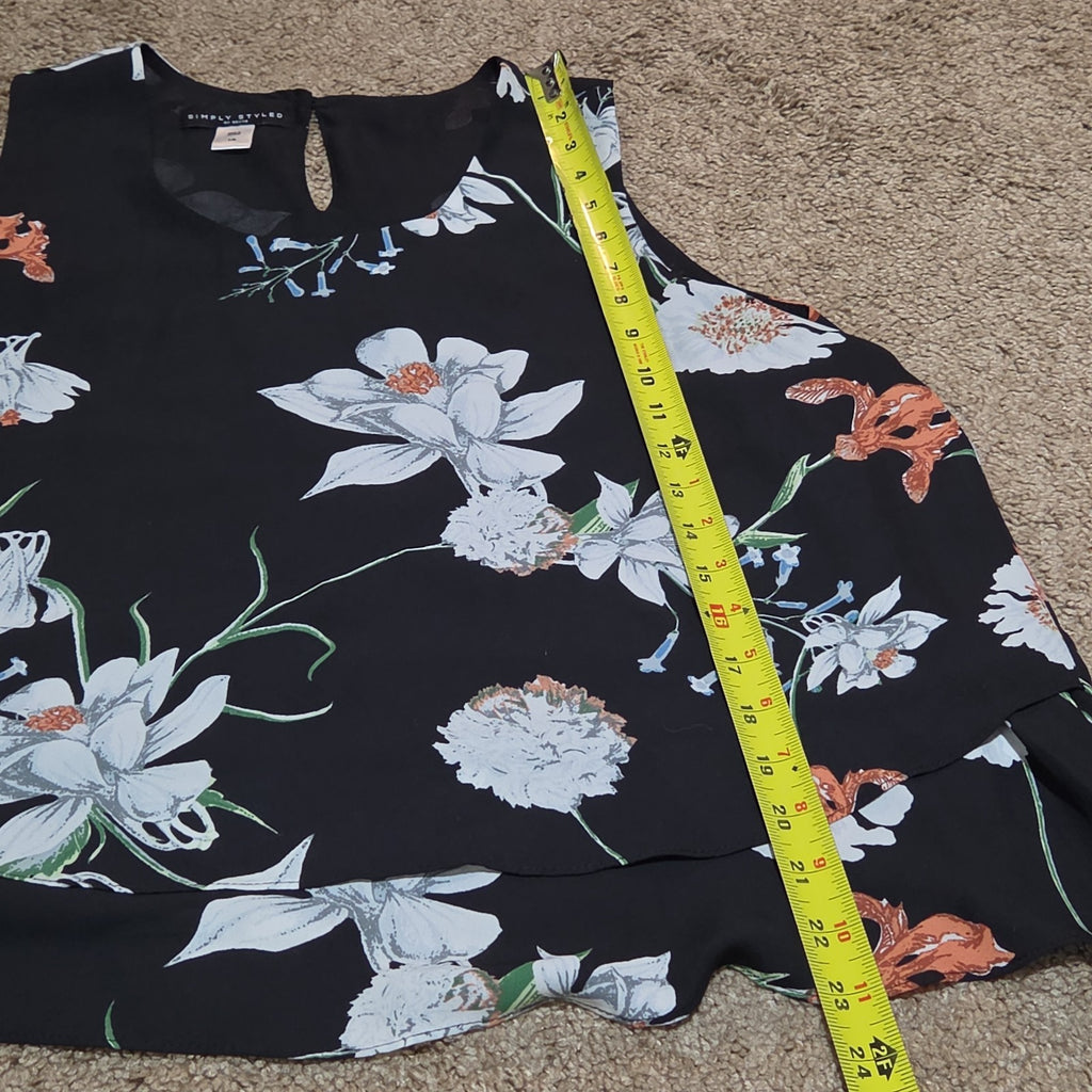 Simply Styled Sears Floral Sleeveless Blouse Tiered Top L