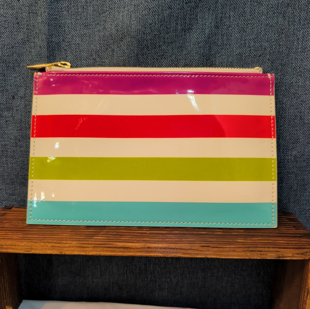 Kate Spade Striped Pencil Case Makeup Pouch Glossy Patent Preppy
