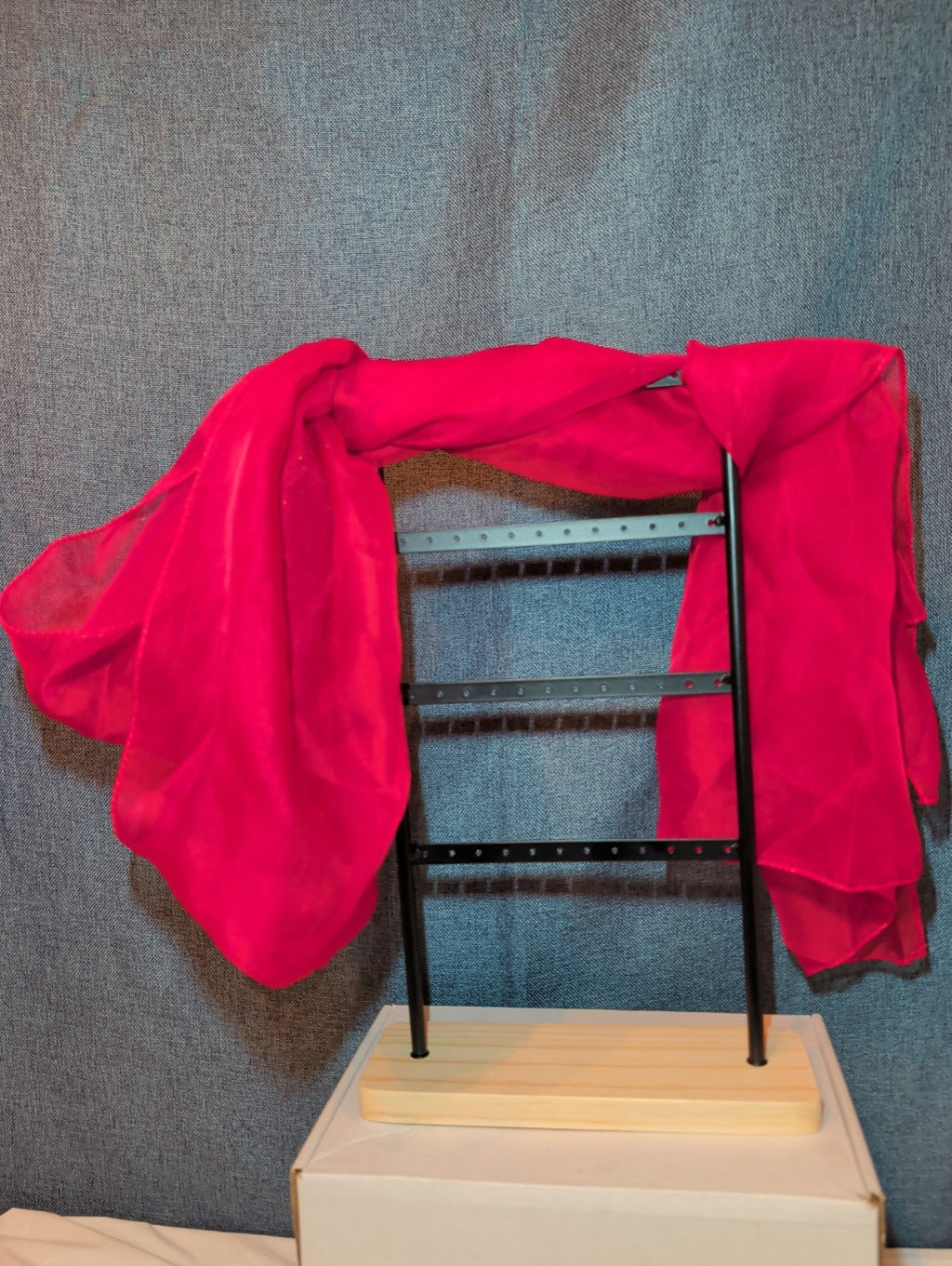 Red Chiffon Evening Shawl Wrap Capelet Bridal PreOwned 65x19