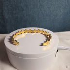 Hinged White Clover Bangle Bracelet Gold Tone Enamel