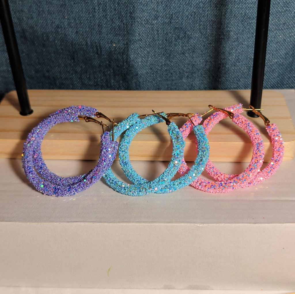 2" Sparkle Glitter Hoop Earrings 3 Pair Set Y2K