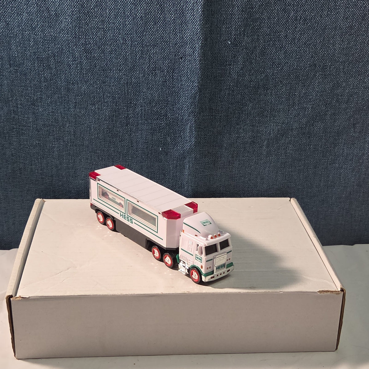 2021 Hess Mini Toy Truck Semi Hauler with Race Car White & Green Collectible