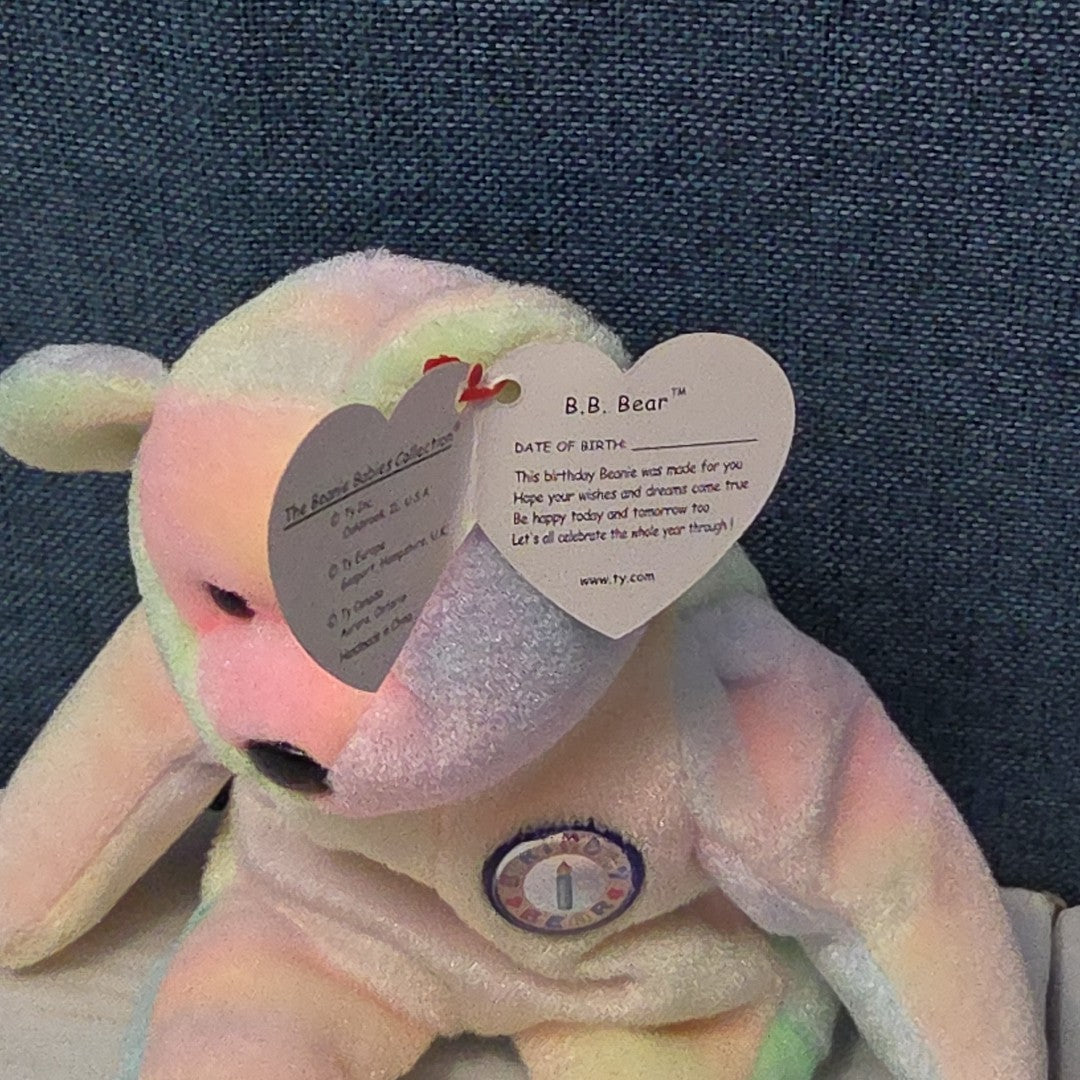 TY Beanie Baby B.B. BEAR The Birthday Bear 1999 | Pastel Tie-Dye | Mint Tags NEW