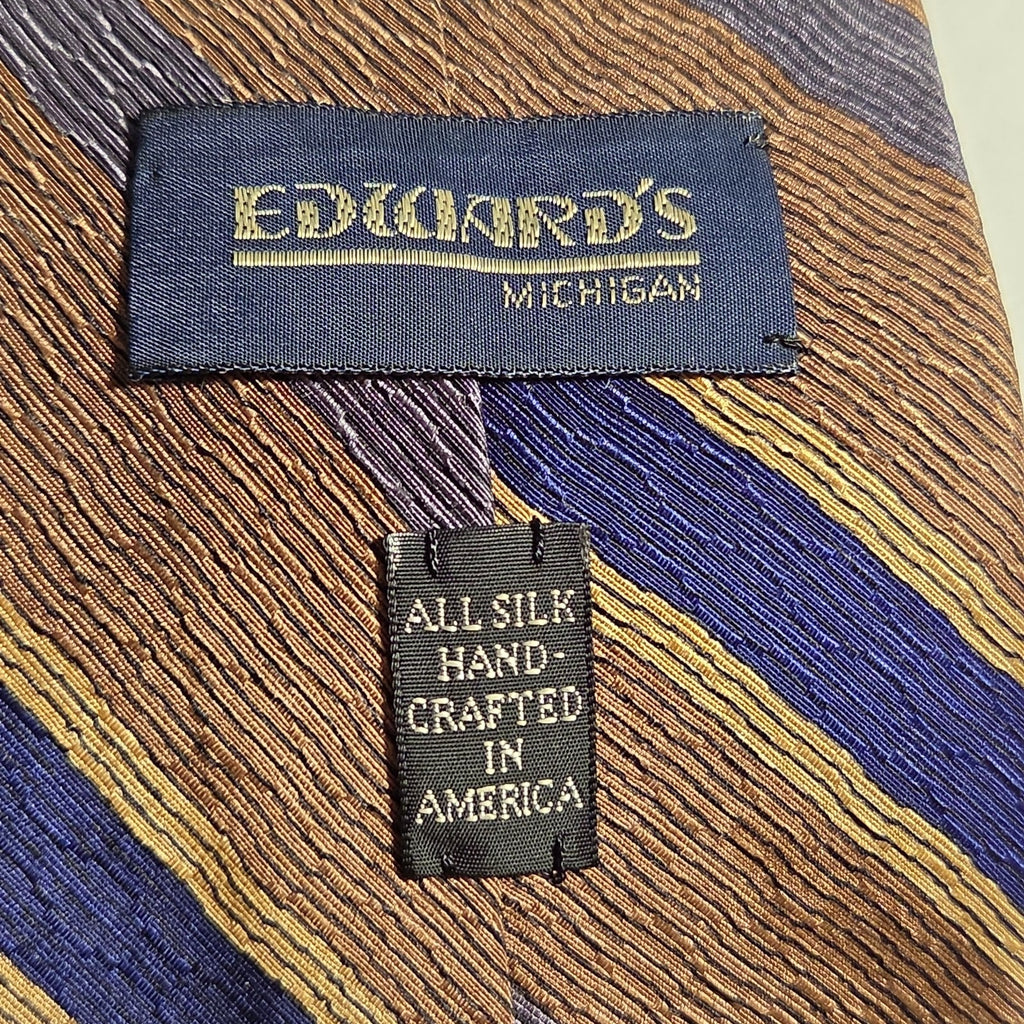 J.Z. Richards Silk Tie Edwards Michigan Brown Blue Stripe Frayed As Is Vest Tie