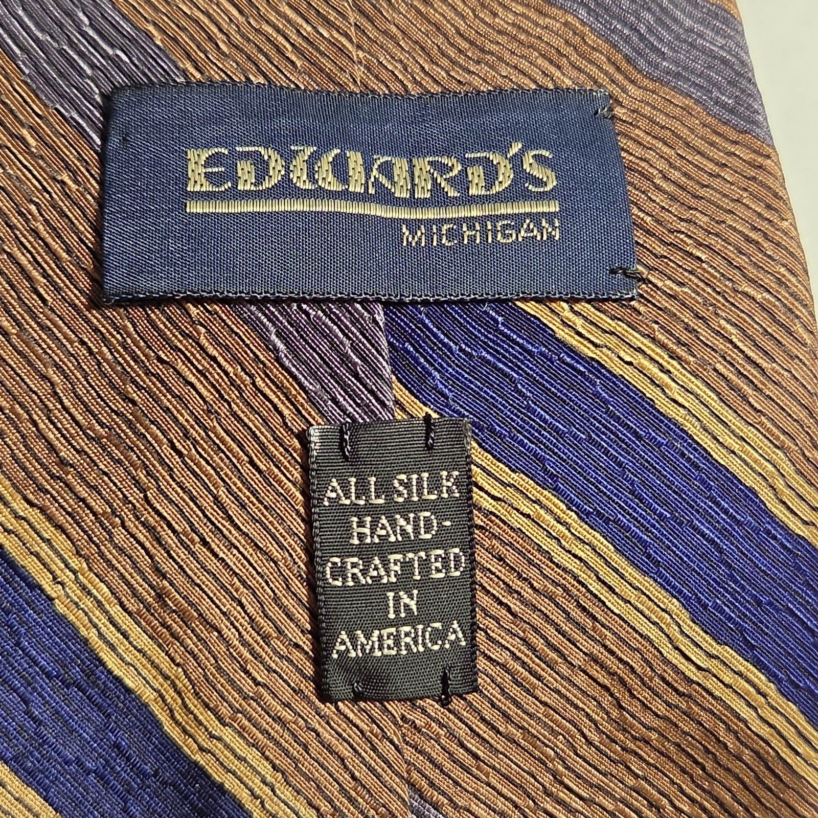 J.Z. Richards Silk Tie Edwards Michigan Brown Blue Stripe Frayed As Is Vest Tie