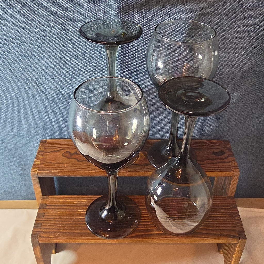 Greenbrier Set 4 Smokey Grey Gray Wine Glasses 12oz