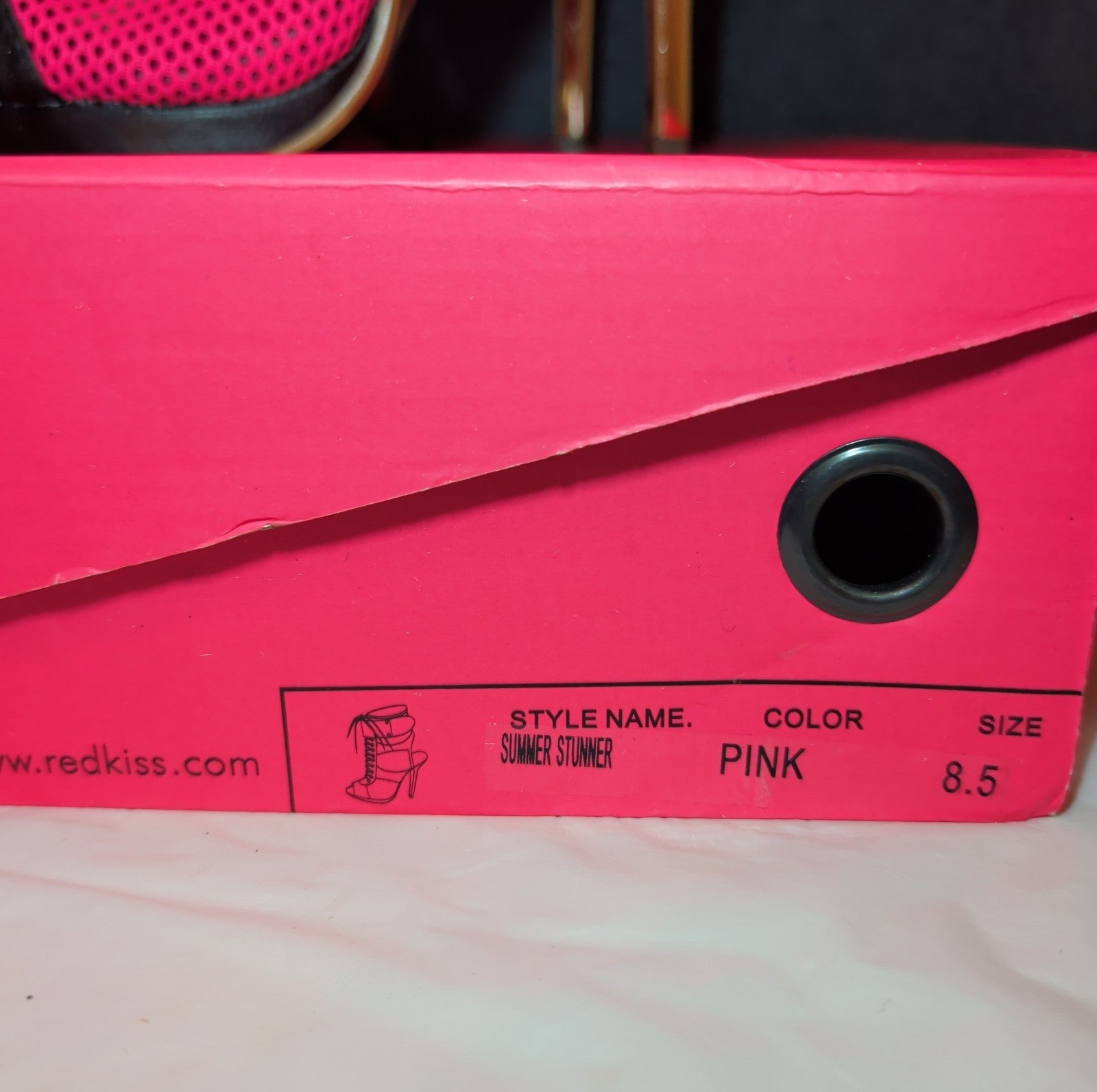 RedKiss Summer Stunner Heels Size 8.5 Pink Black Lace Up Caged Stiletto