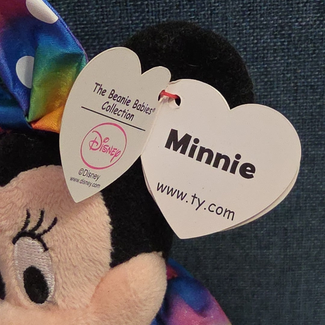 Ty Disney Beanie Baby Minnie Mouse Sparkle Rainbow Dress Metallic Pink Shoes