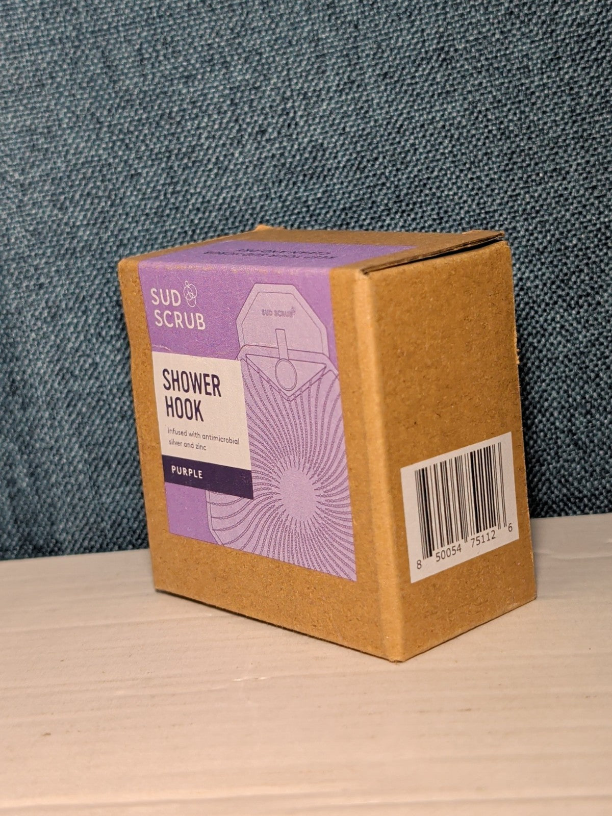 NEW Sud Scrub Antimicrobial Shower Hook Purple | Adhesive Rust-Resistant Holder