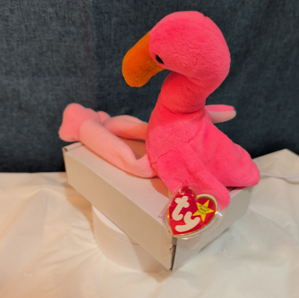 TY Beanie Baby - PINKY the Pink Flamingo (10 inch) - MWMTs Stuffed Animal Toy