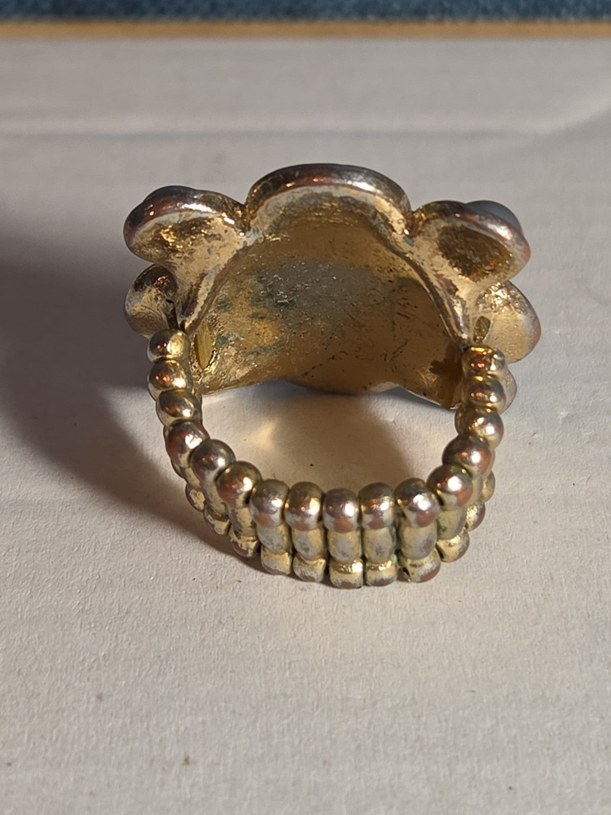 Sarah Coventry Pearl Rhinestone Flower Ring Vintage  Adjustable