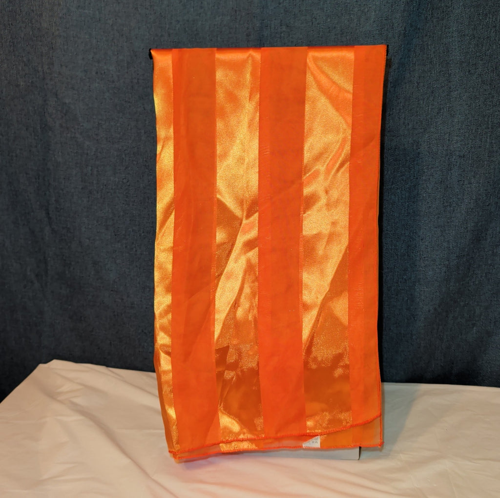 Vintage Orange Striped Scarf Sheer Satin Oblong Rectangular Wrap Retro