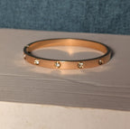 Hinged Bangle Copper Rose Gold Tone Rhinestone