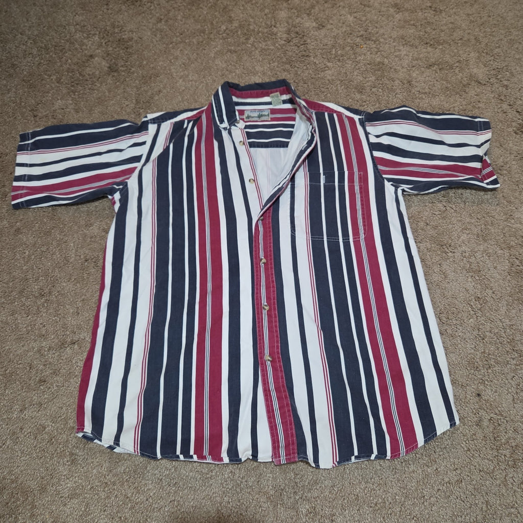 Pine Grove Striped Button Down Shirt Cotton Vintage 90s Retro Men Size M