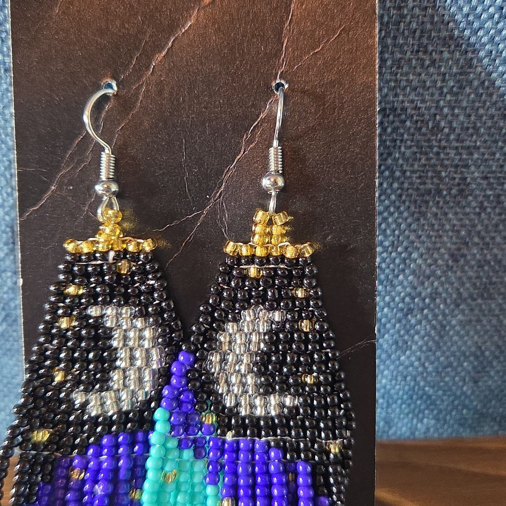 Boho Celestial Moon Seed Bead Fringe Dangle Earrings