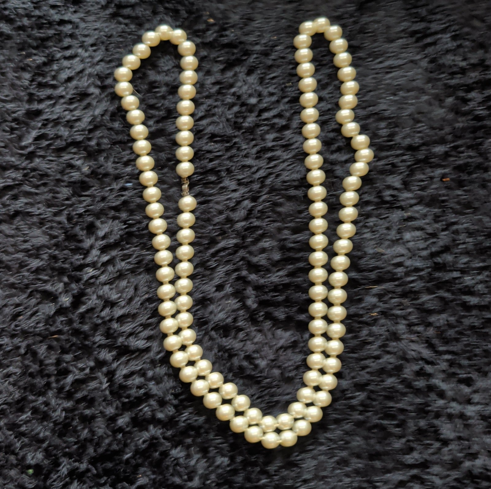 Vintage 54" Champagne Hand Knotted Faux Pearl Flapper Necklace