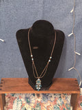 Lia Sophia Blue Bead Double Loop Necklace Antique Gold Tone Boho