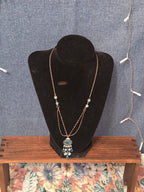 Lia Sophia Blue Bead Double Loop Necklace Antique Gold Tone Boho