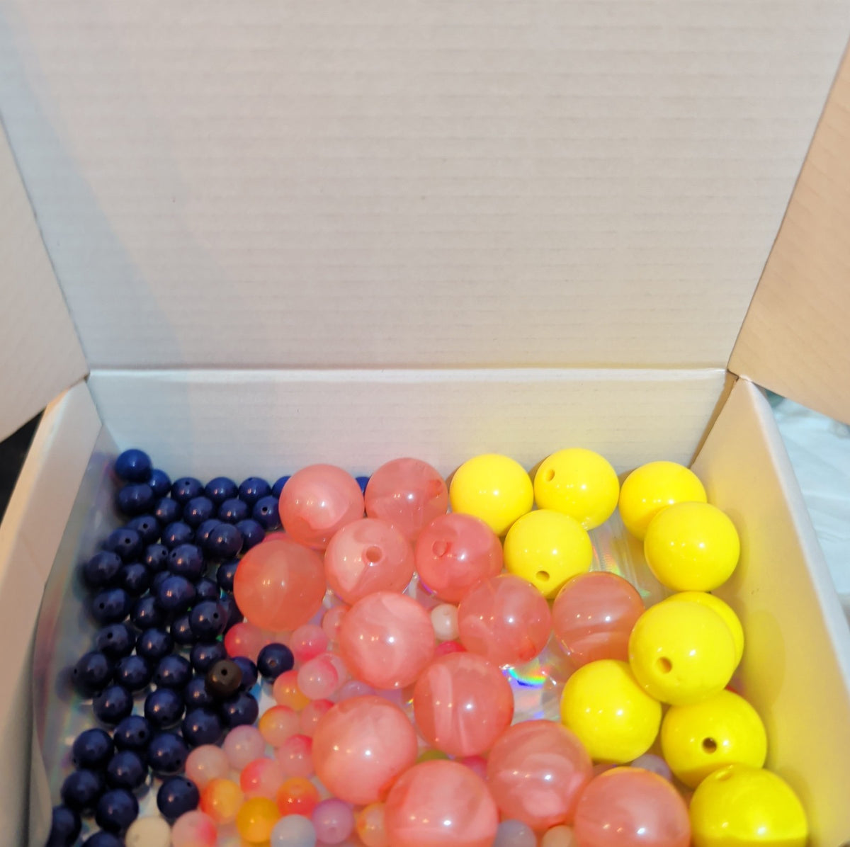Mixed Pre-Drilled Round Plastic Beads 3oz Lot Pink Yellow Blue Craft
