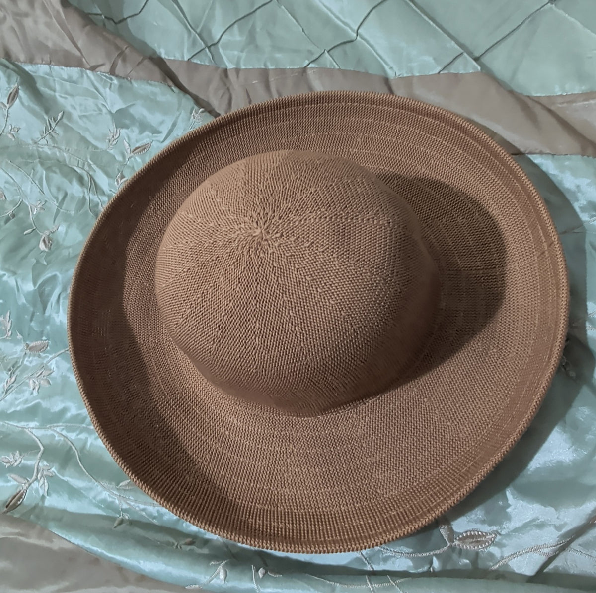 Scala Wide Brim Floppy Sun Hat Brown Acrylic Woven Packable Travel Retro