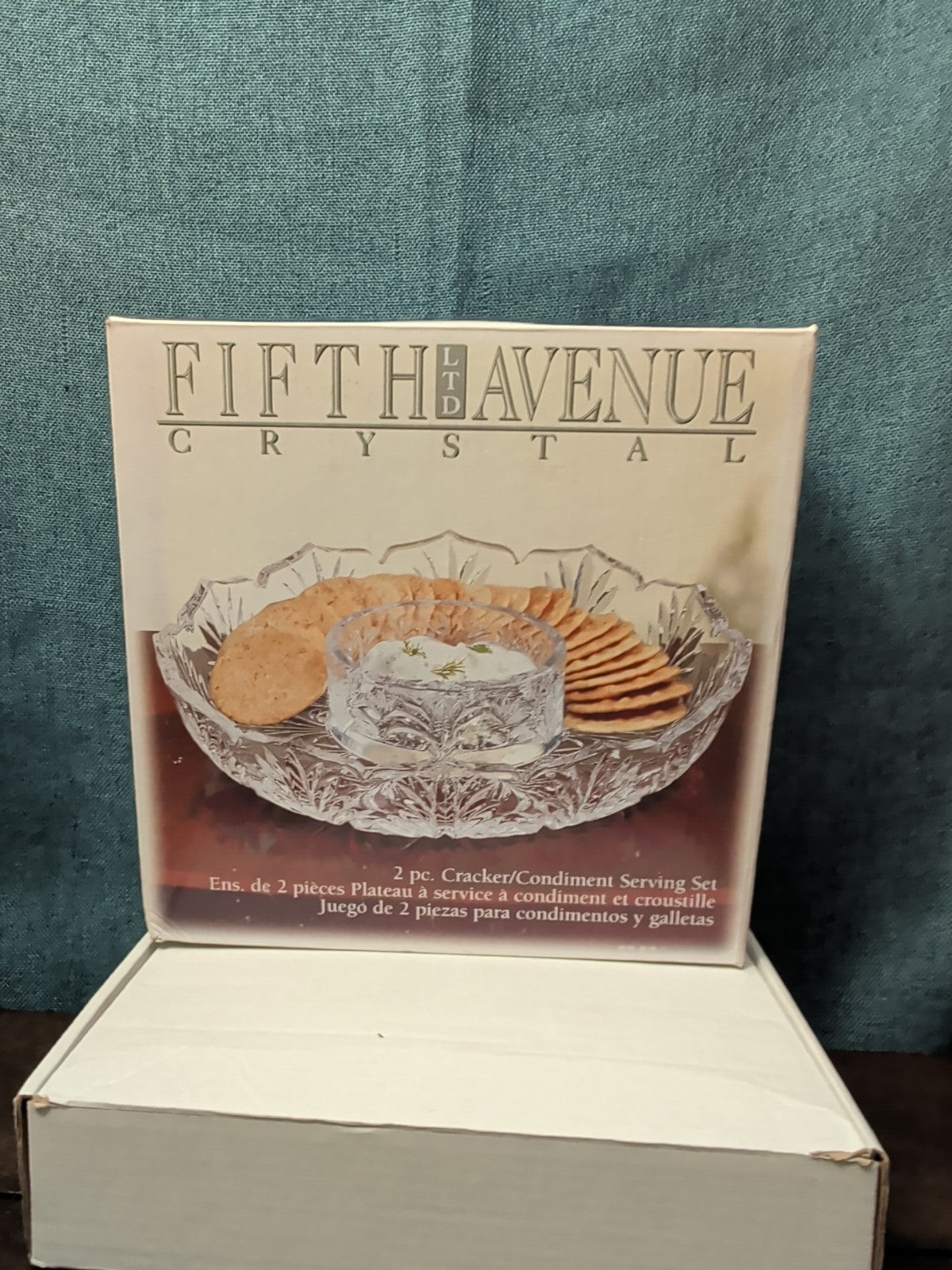 Fifth Avenue Crystal Portico 2 Pc Cracker Condiment Serving Set Lead Crystal NOB