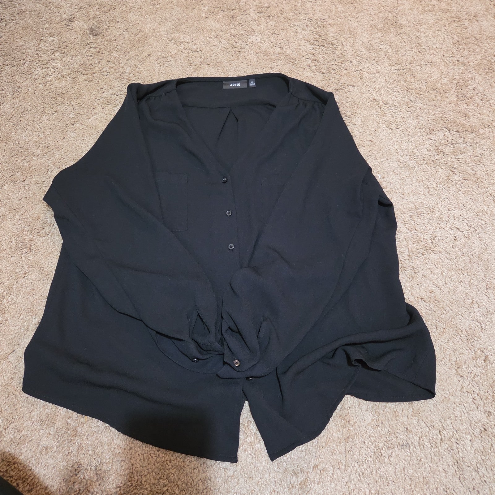 Apt 9 Black Blouse Womens XL V-Neck Roll Tab Sleeve Lightweight Shirt Casual Top