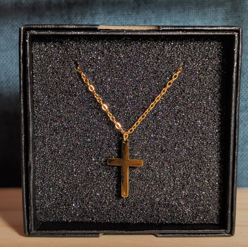 Tiny Cross Necklace 9mm Gold Tone Dainty Minimalist