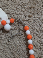 Chunky Bubblegum Bead Necklace Earring Set Orange White Retro
