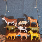Farm Animals 9Pc Lot Plastic Horses Cows Vintage Style P