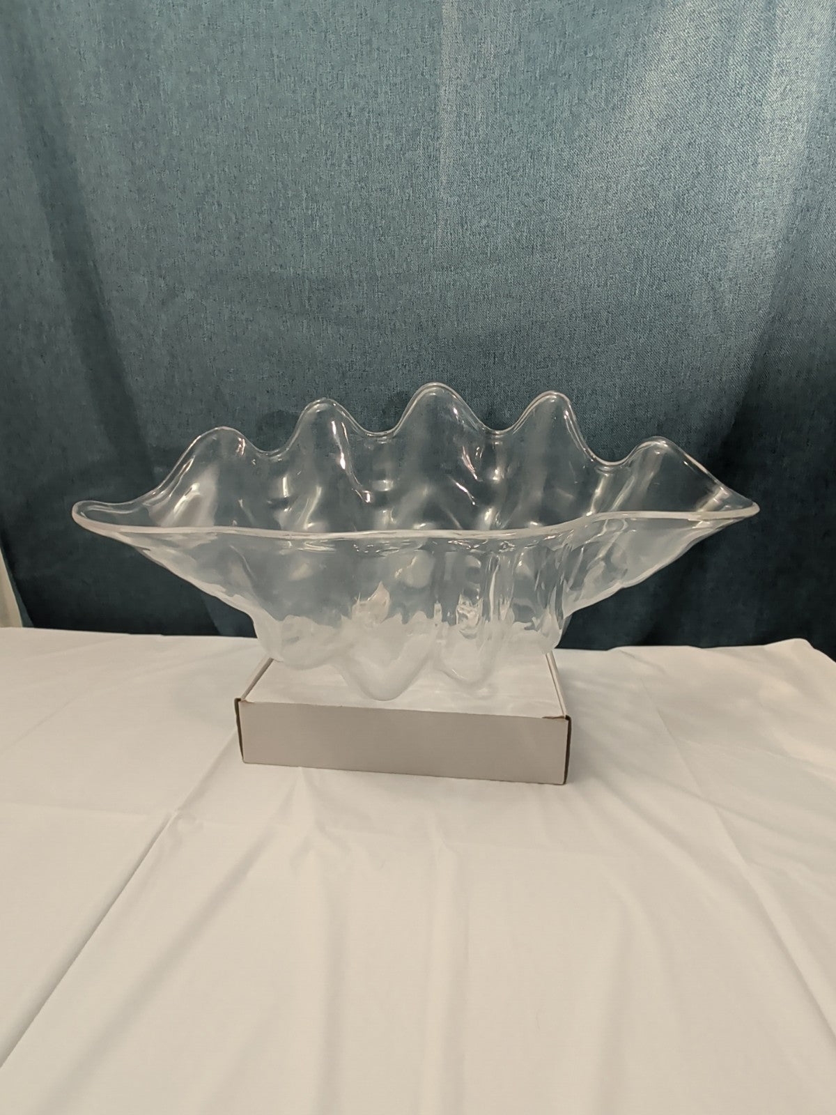 Large Acrylic Clam Shell Serving Bowl 18" Wavy Scalloped Beach House Centerpiece