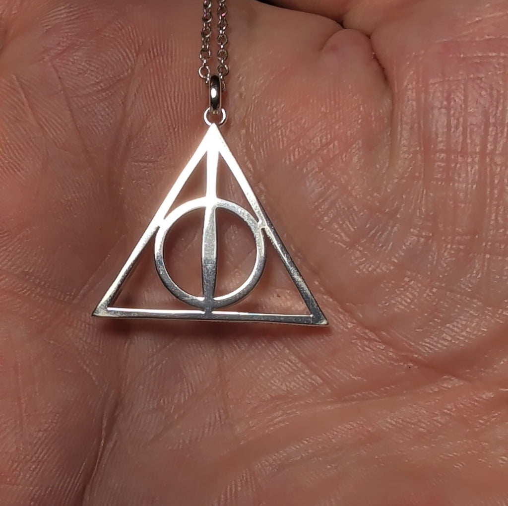 Harry Potter Deathly Hallows Silver Tone Pendant Chain Necklace