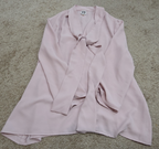 Anne Klein Blouse L Pink Tie Neck V-Neck Long Sleeve Career Top