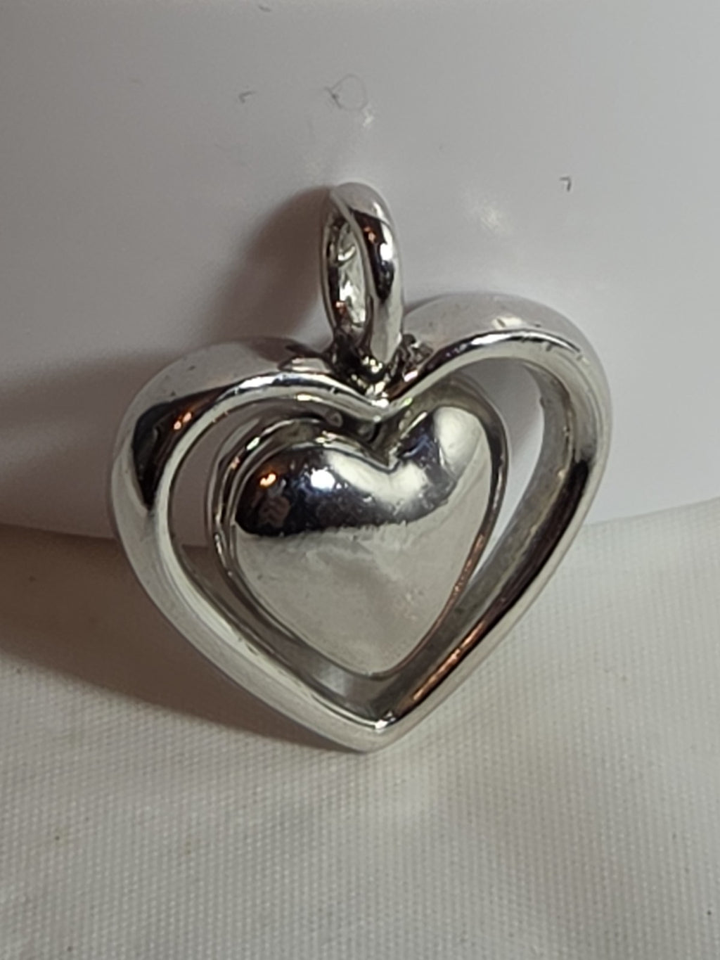 Double Heart Pendant Silver Tone Puffed Charm Y2K