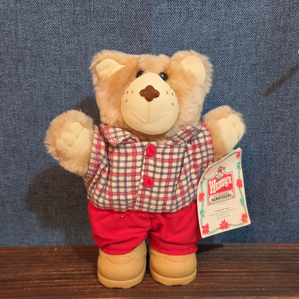 Wendy's Furskins Boone Bear Plush Plaid Outfit 1986 Vintage Holiday Tagged