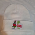 Custom Grinch Throat Punch White Knit Beanie Funny Holiday Hat Brand