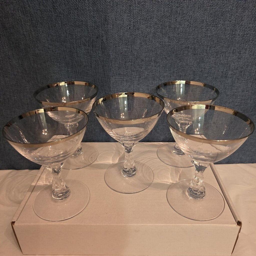 Tiffin Franciscan Brookmar Platinum Rim Champagne Coupe Sherbet Glass Set of 5